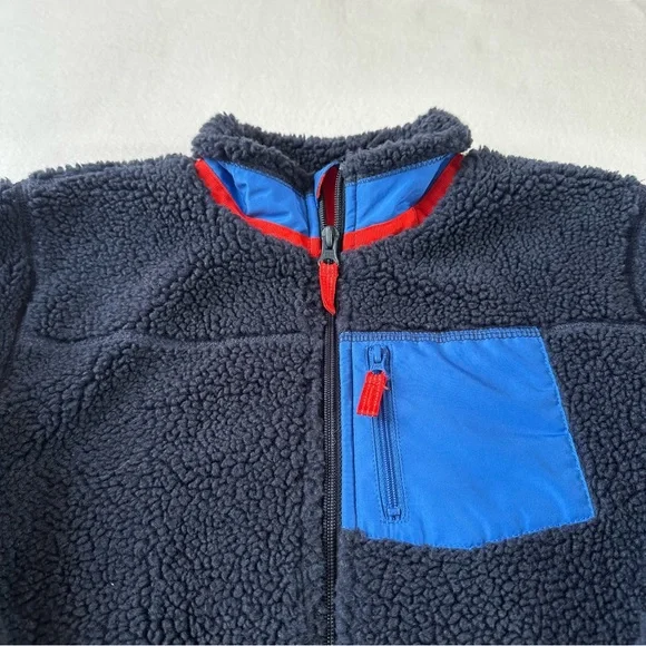 OshKosh Boys Sherpa Zip Hoodie Blue Red Trim Cozy Lined Size 8 - Picture 9 of 9